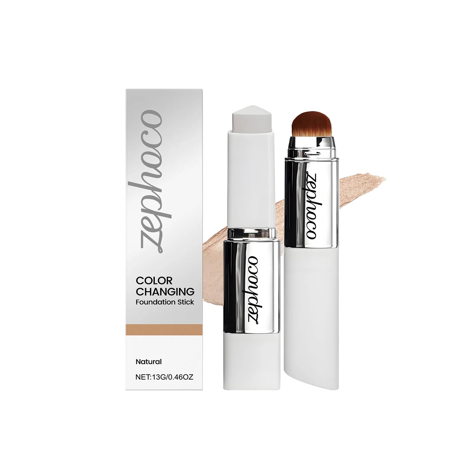 Two-in-one color-changing foundation stick is lightweight,hydrating and non-sticky,providing a light and thin foundation makeup
