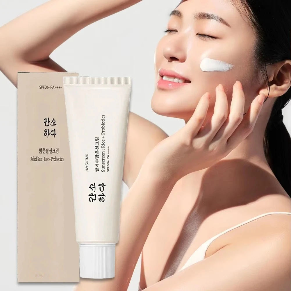 50ml SPF50+ Rice Organic Sunscreen Lightweight And Non-Greasy Anti UV Sun Block Facial Sunscreen