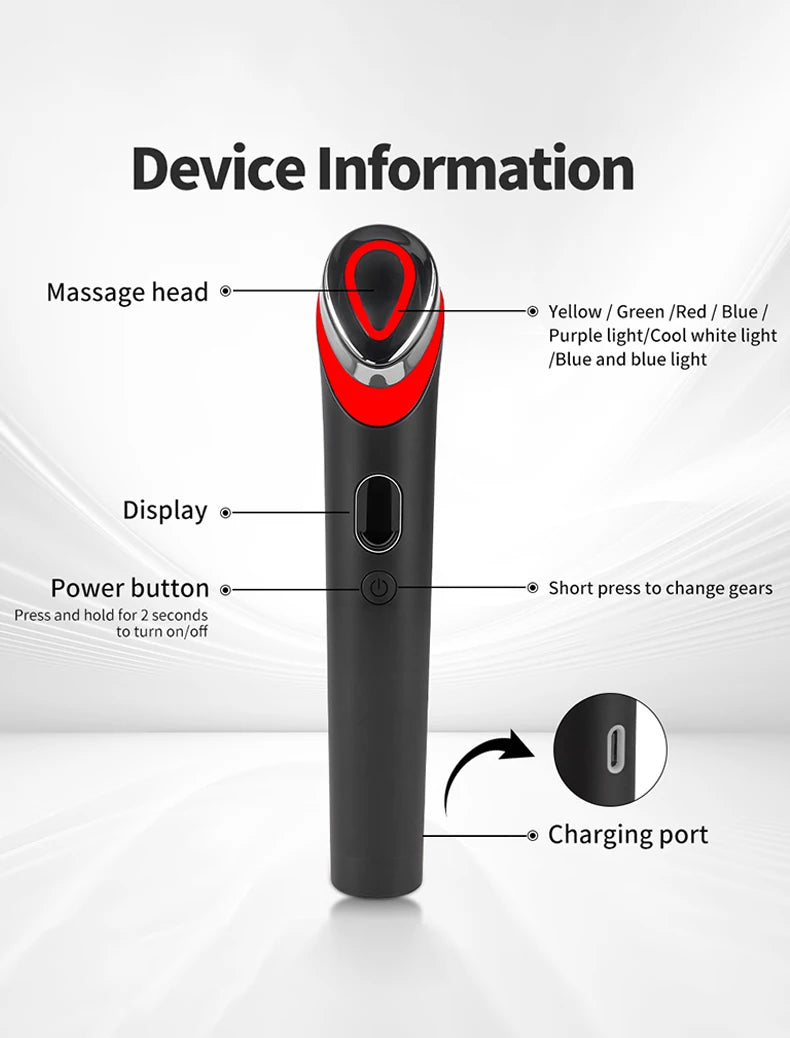 Booster Pro Led Facial Light Therapy 7 Colors Eye Beauty Wand Red Light Eye Massager for Skincare & Blue Rejuvenation Tool