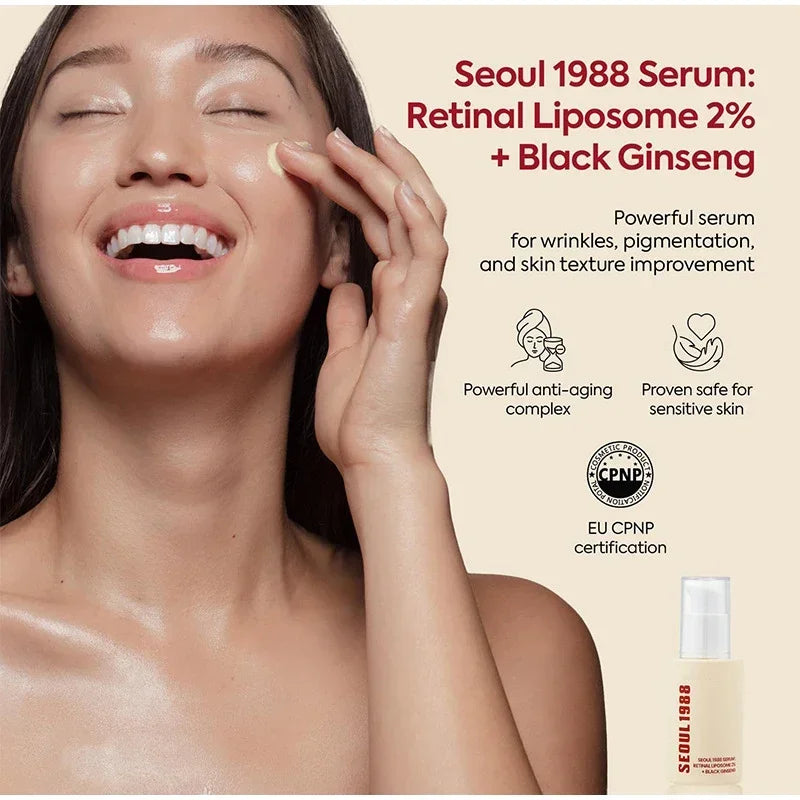 Seoul 1988 Rice Soothing Toner,Cleansing Foam,Retinol Liposome Face Cream Care Serum,Moisturizing sunscreen,Korean Skincare Set