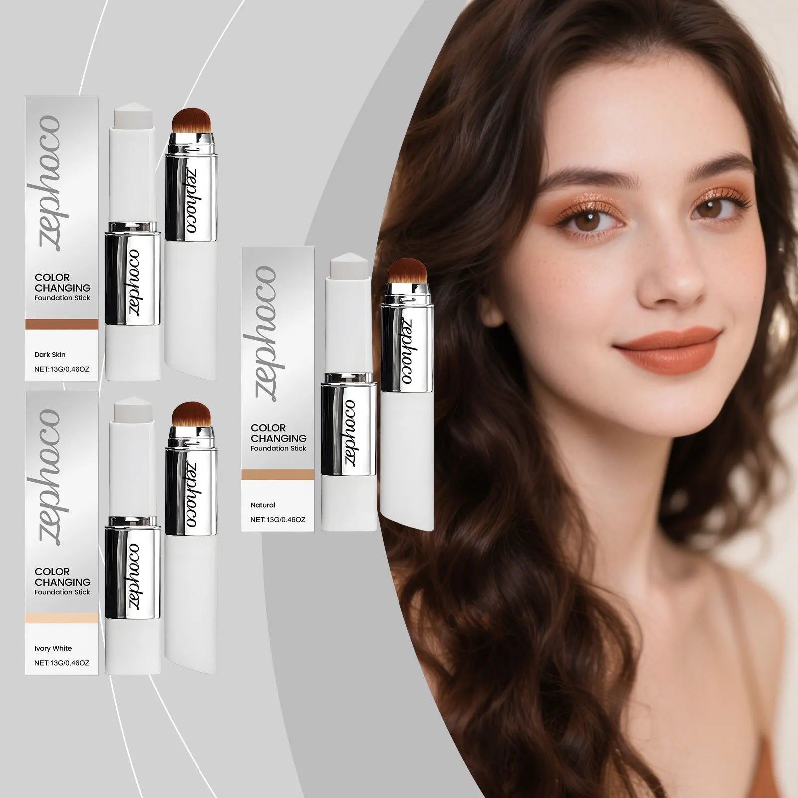 Two-in-one color-changing foundation stick is lightweight,hydrating and non-sticky,providing a light and thin foundation makeup