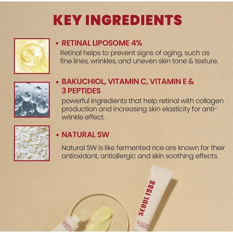 Seoul 1988 Rice Soothing Toner,Cleansing Foam,Retinol Liposome Face Cream Care Serum,Moisturizing sunscreen,Korean Skincare Set