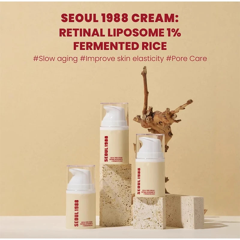 Seoul 1988 Rice Soothing Toner,Cleansing Foam,Retinol Liposome Face Cream Care Serum,Moisturizing sunscreen,Korean Skincare Set