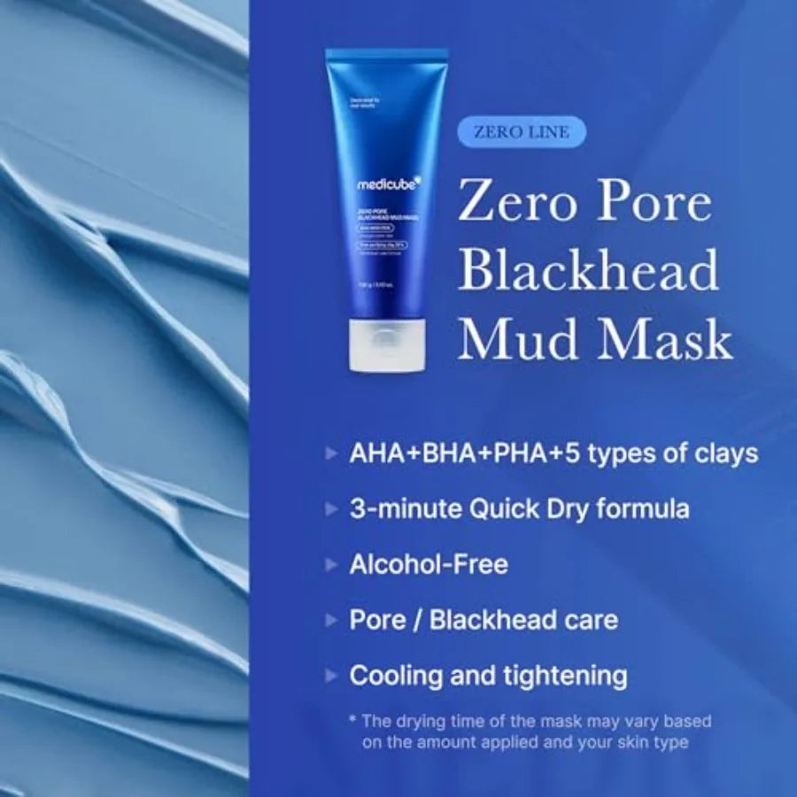 Zero Pore Black Mud Facial Mask Skin Cooling Pore Tightening 3 Minute Quick Dry Formula with AHA BHA PHA and PorePurifying Clay