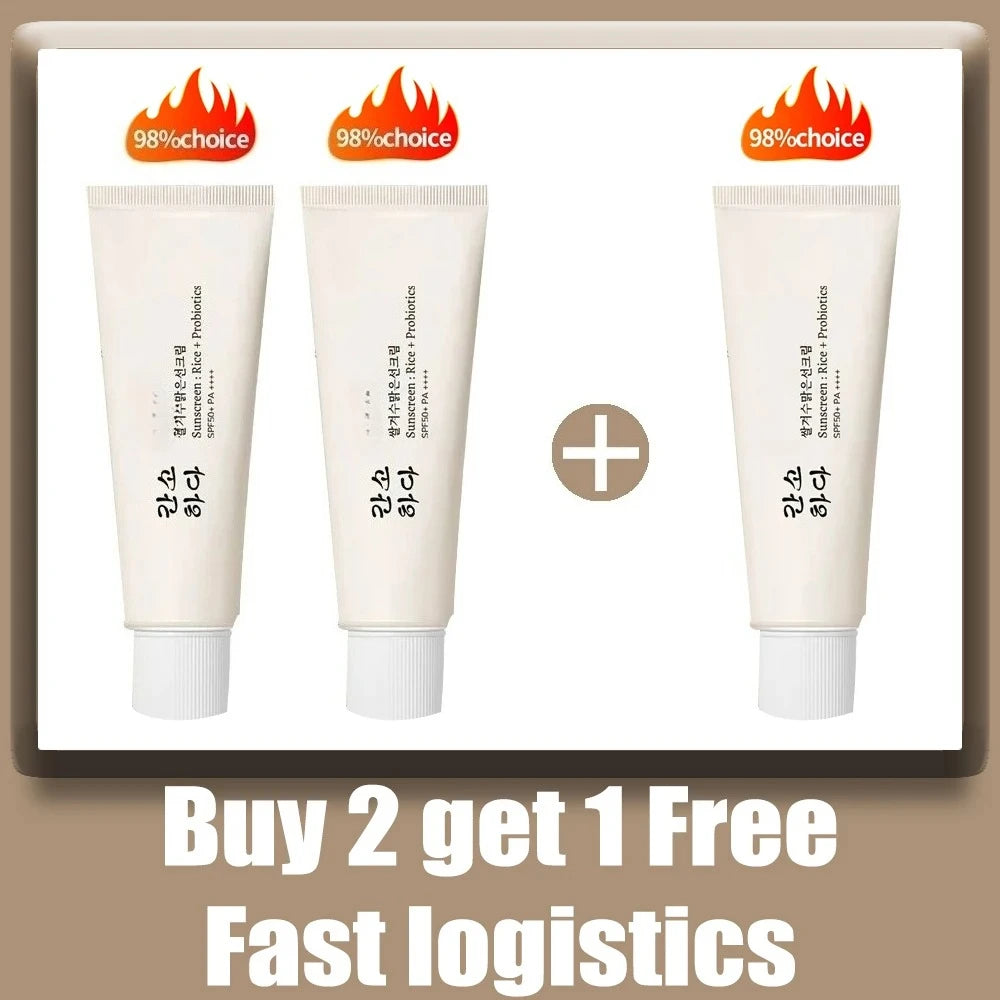 50ml SPF50+ Rice Organic Sunscreen Lightweight And Non-Greasy Anti UV Sun Block Facial Sunscreen vjkjjh