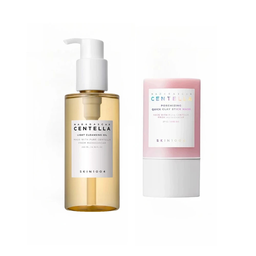 Facial Cleansing Set Centella Cleansing Foam,Poremizing Quick Clay Stick Mask and Gentle Makeup Remover Oil Pore Care 2pcs Set