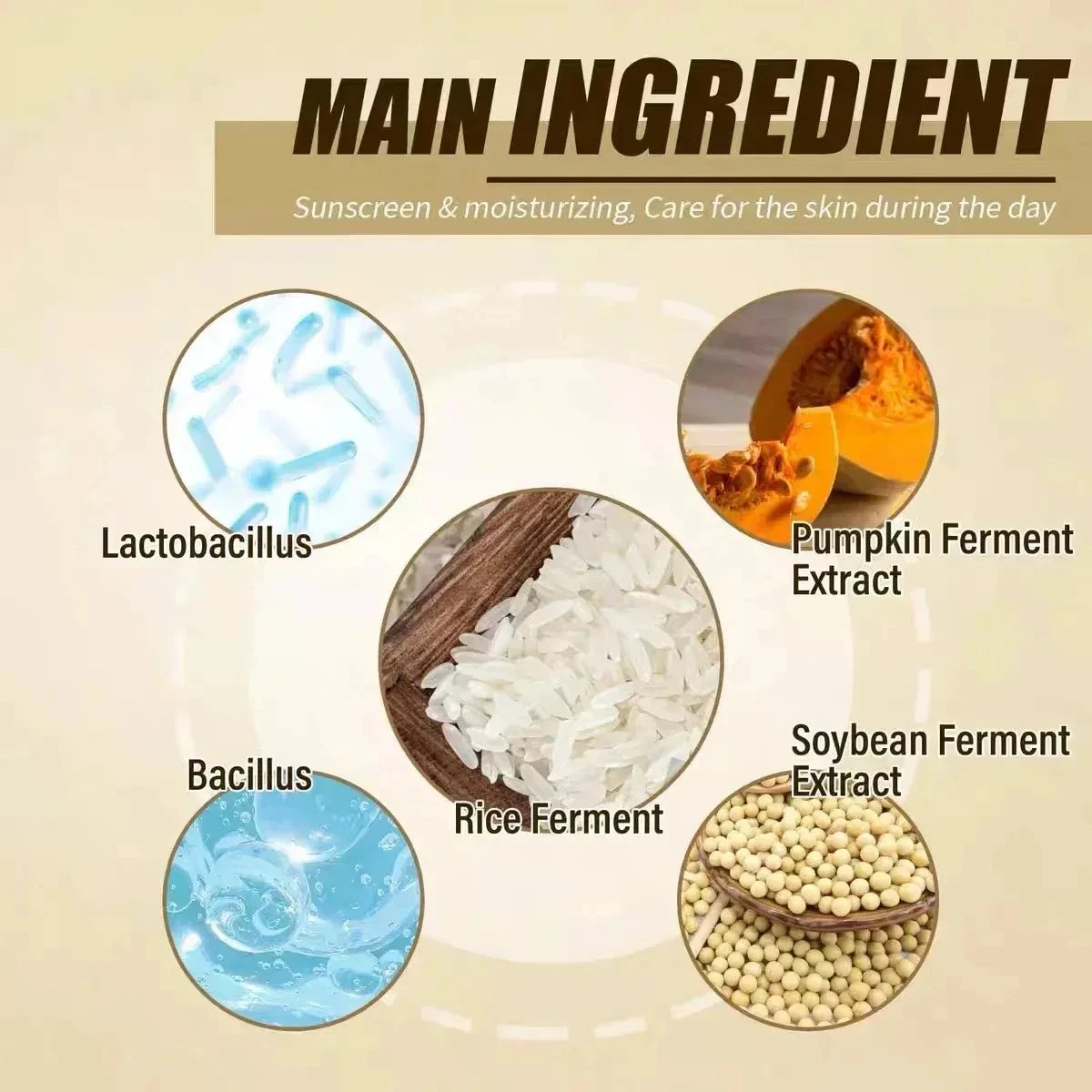 SPF50 + sunscreen, 50ml Korean rice probiotic sunscreen, relieve sun exposure, soft facial moisturizer, efficient sun protection