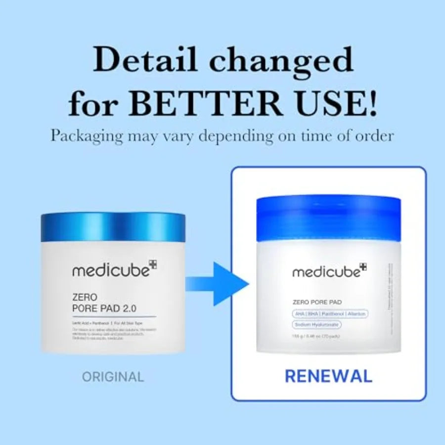 Medicube Zero Pore Pads 2.0 DualTextured Facial Toner Pads for Exfoliation and Pore Care with 4.5 AHA Lactic Acid 0.45 BHA Sali