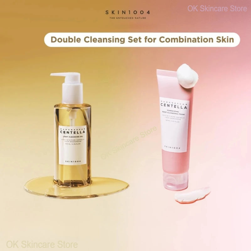 Facial Cleansing Set Centella Cleansing Foam,Poremizing Quick Clay Stick Mask and Gentle Makeup Remover Oil Pore Care 2pcs Set