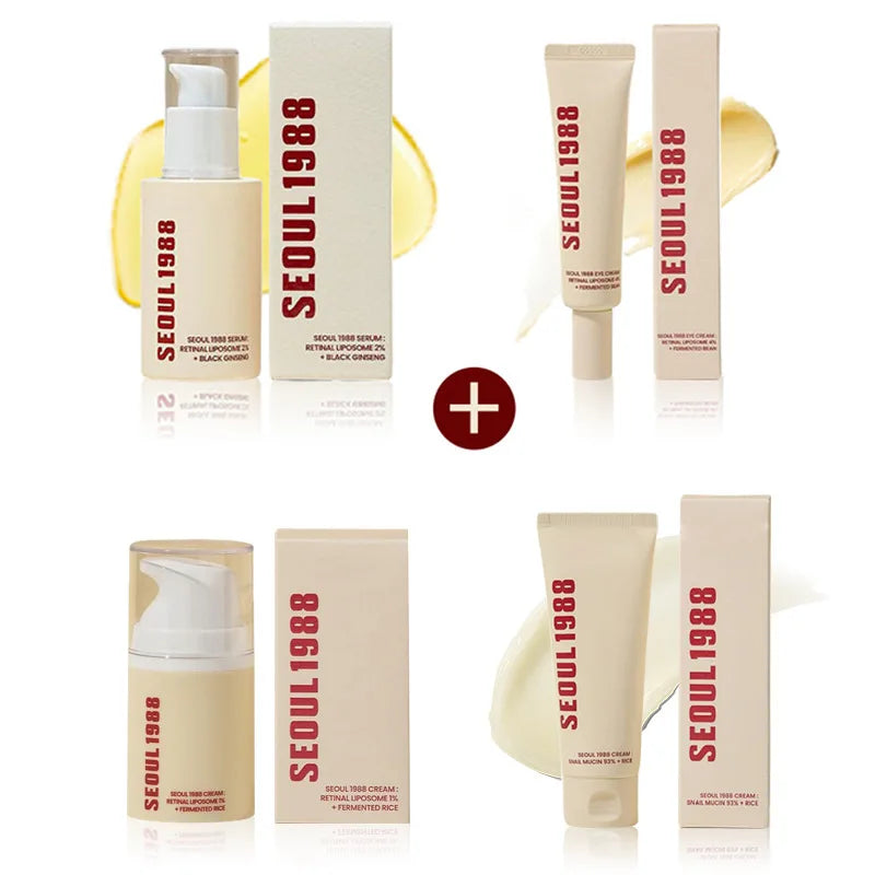 Seoul 1988 Rice Soothing Toner,Cleansing Foam,Retinol Liposome Face Cream Care Serum,Moisturizing sunscreen,Korean Skincare Set