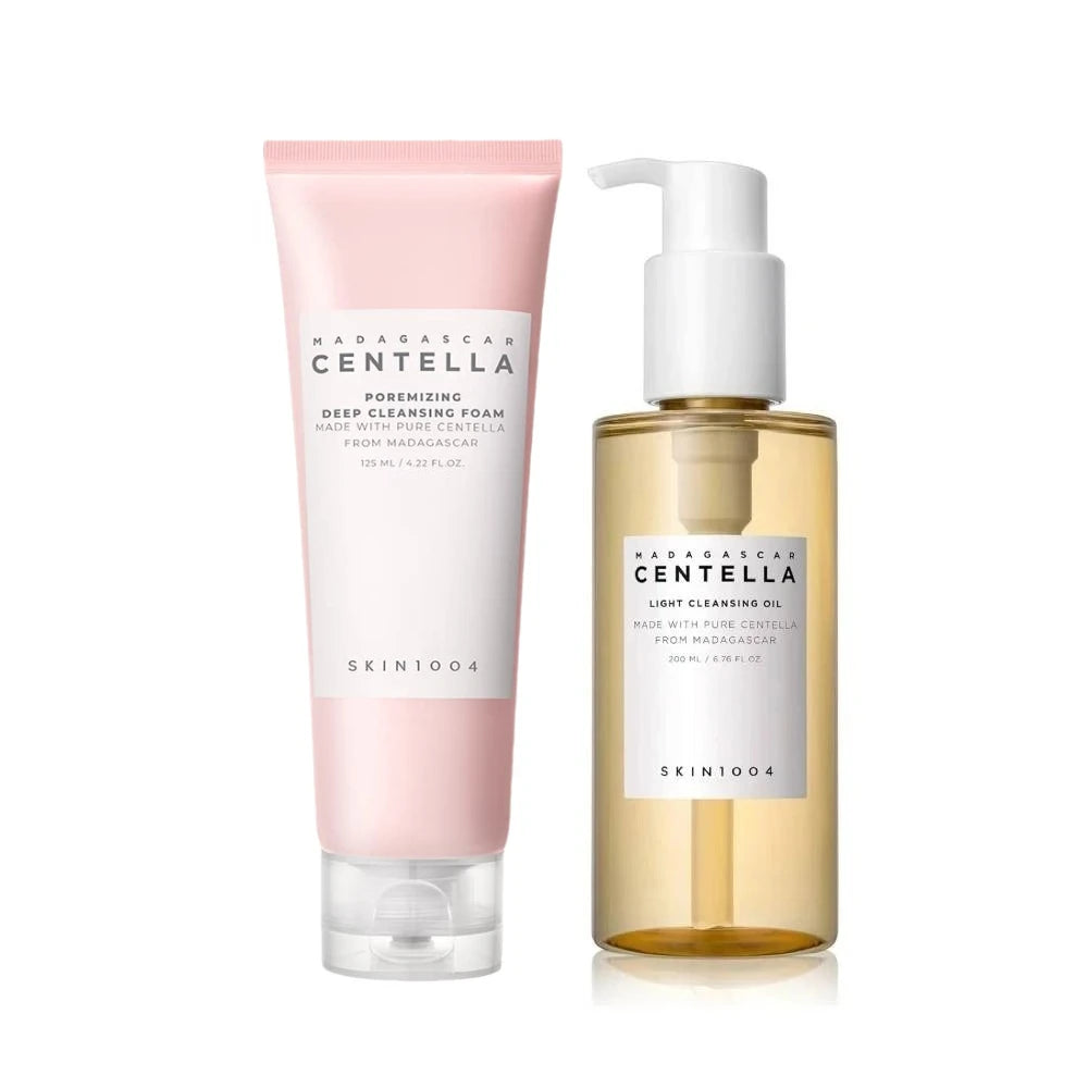 Facial Cleansing Set Centella Cleansing Foam,Poremizing Quick Clay Stick Mask and Gentle Makeup Remover Oil Pore Care 2pcs Set