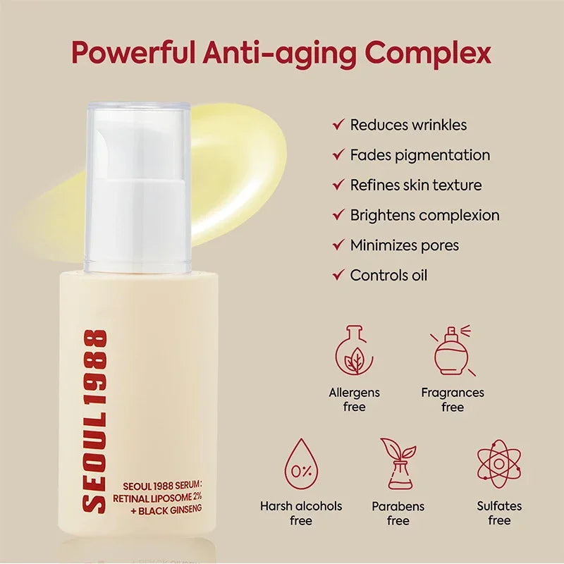Seoul 1988 Rice Soothing Toner,Cleansing Foam,Retinol Liposome Face Cream Care Serum,Moisturizing sunscreen,Korean Skincare Set