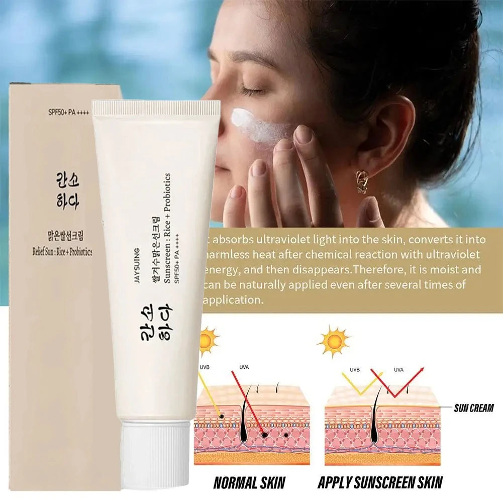 50ml SPF50+ Rice Organic Sunscreen Lightweight And Non-Greasy Anti UV Sun Block Facial Sunscreen