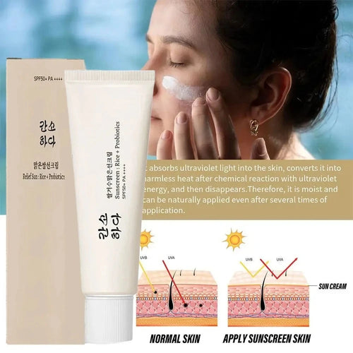 50ml SPF50+ Rice Organic Sunscreen Lightweight And Non-Greasy Anti UV Sun Block Facial Sunscreen vjkjjh