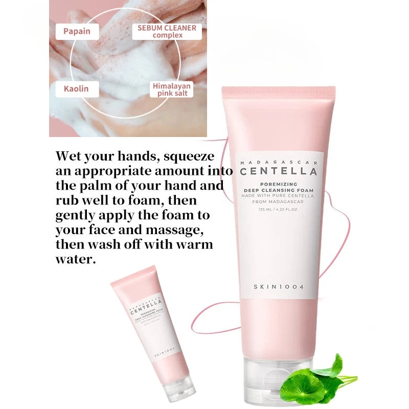 Facial Cleansing Set Centella Cleansing Foam,Poremizing Quick Clay Stick Mask and Gentle Makeup Remover Oil Pore Care 2pcs Set