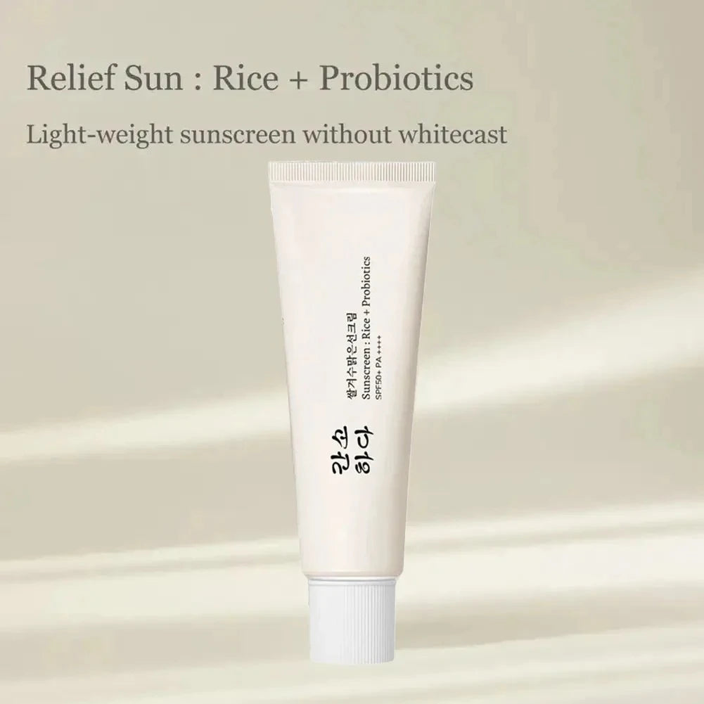 50ml SPF50+ Rice Organic Sunscreen Lightweight And Non-Greasy Anti UV Sun Block Facial Sunscreen vjkjjh