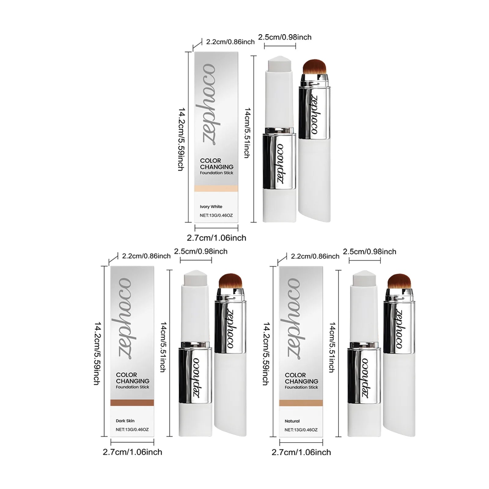 Two-in-one color-changing foundation stick is lightweight,hydrating and non-sticky,providing a light and thin foundation makeup