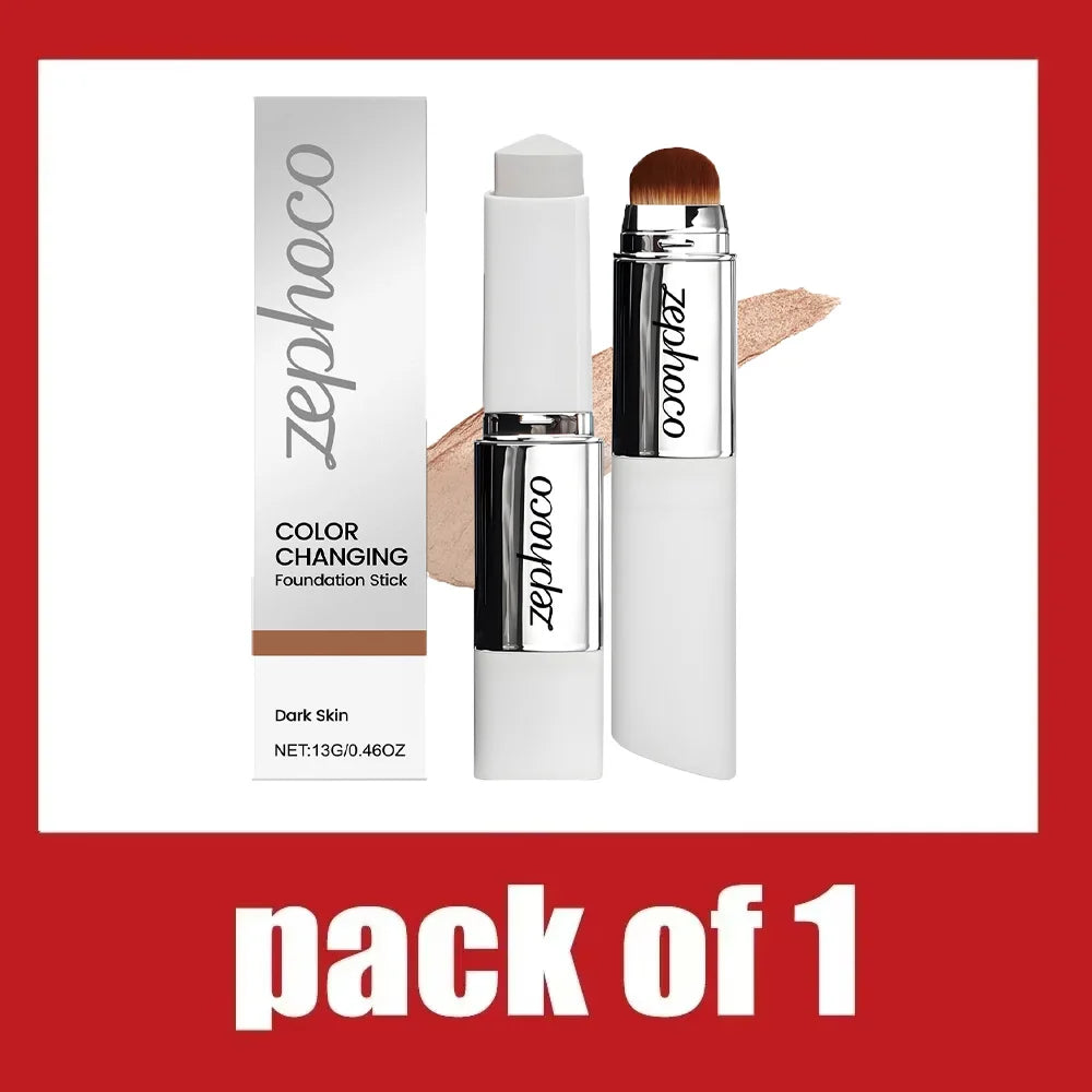 Two-in-one color-changing foundation stick is lightweight,hydrating and non-sticky,providing a light and thin foundation makeup