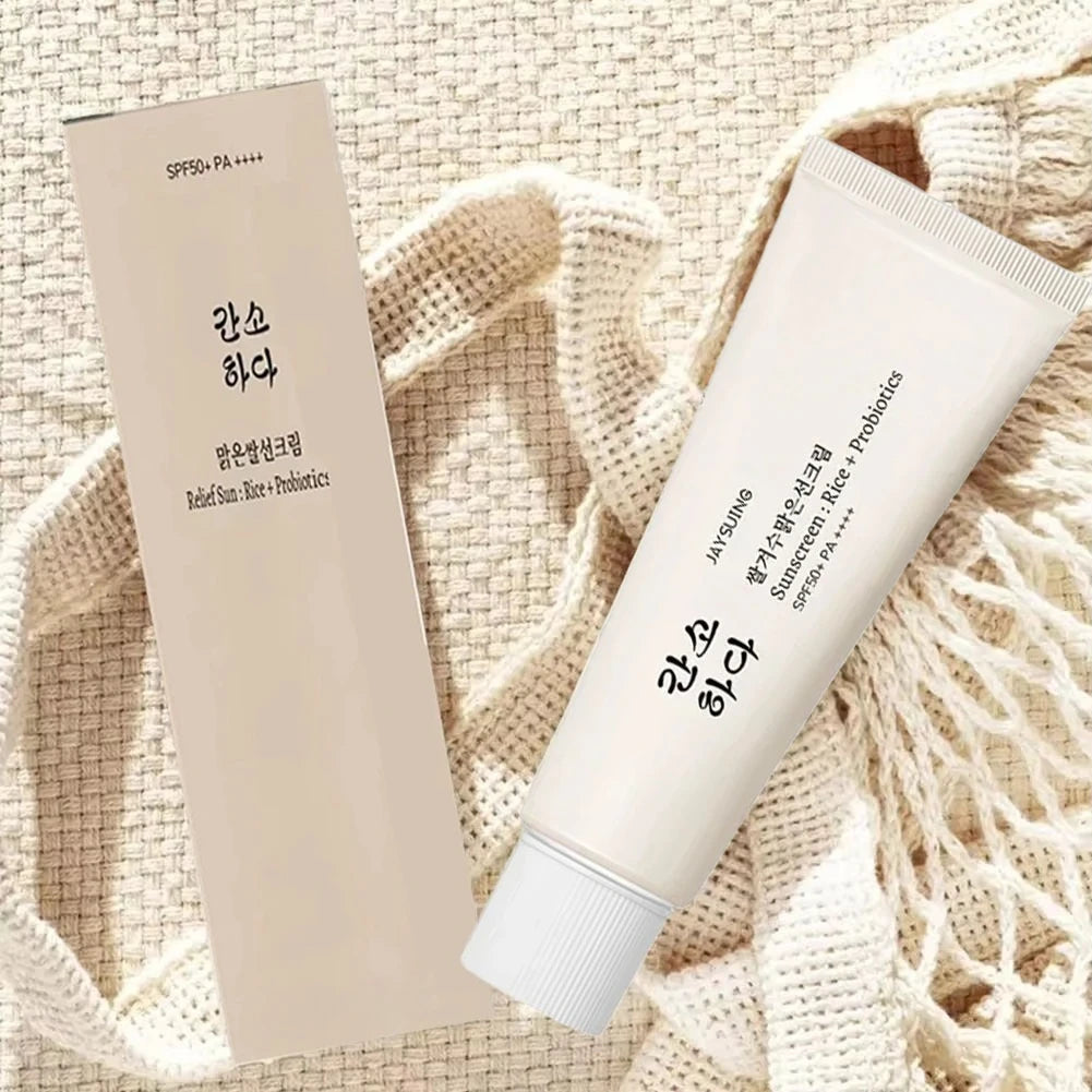50ml SPF50+ Rice Organic Sunscreen Lightweight And Non-Greasy Anti UV Sun Block Facial Sunscreen