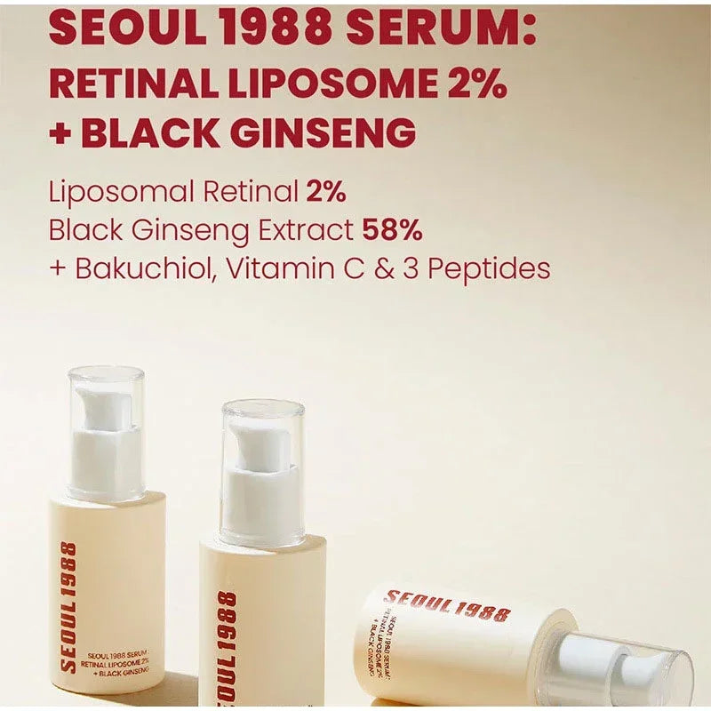 Seoul 1988 Rice Soothing Toner,Cleansing Foam,Retinol Liposome Face Cream Care Serum,Moisturizing sunscreen,Korean Skincare Set