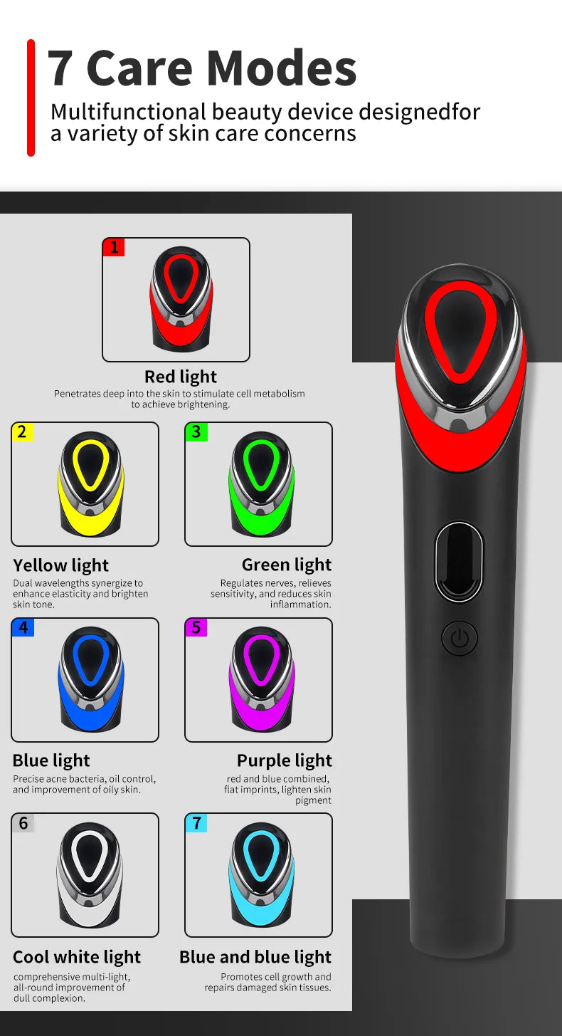 Booster Pro Led Facial Light Therapy 7 Colors Eye Beauty Wand Red Light Eye Massager for Skincare & Blue Rejuvenation Tool