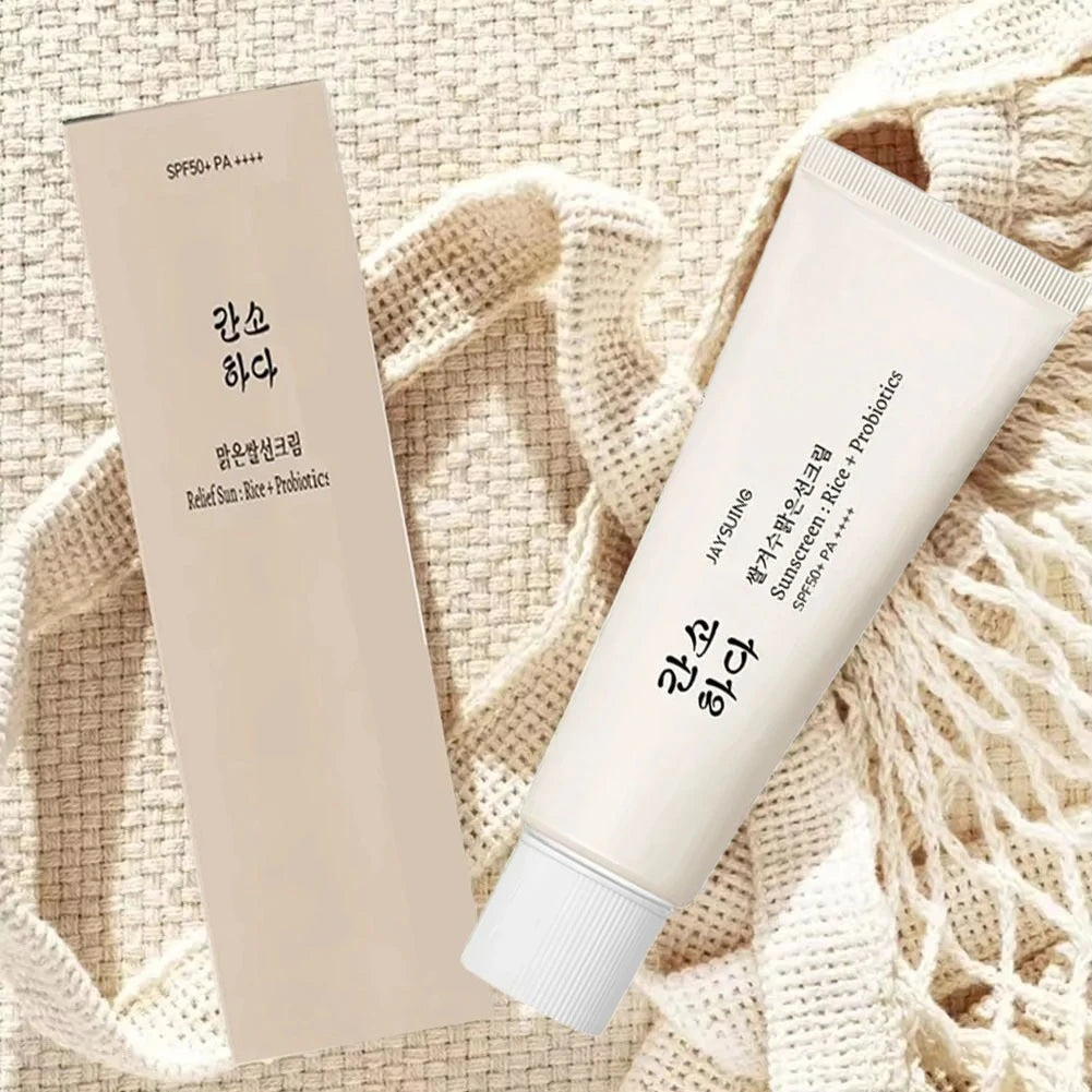 50ml SPF50+ Rice Organic Sunscreen Lightweight And Non-Greasy Anti UV Sun Block Facial Sunscreen