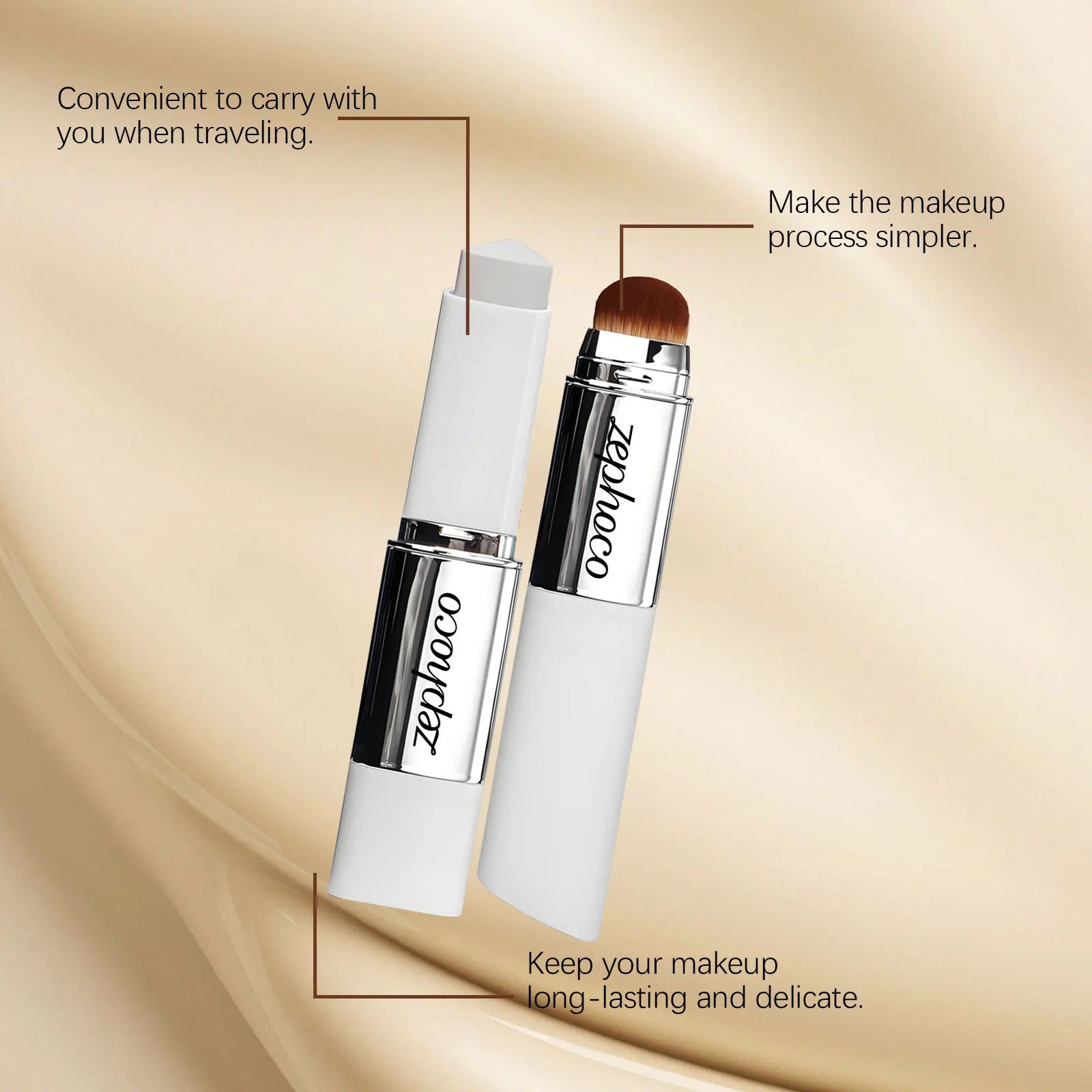 Two-in-one color-changing foundation stick is lightweight,hydrating and non-sticky,providing a light and thin foundation makeup
