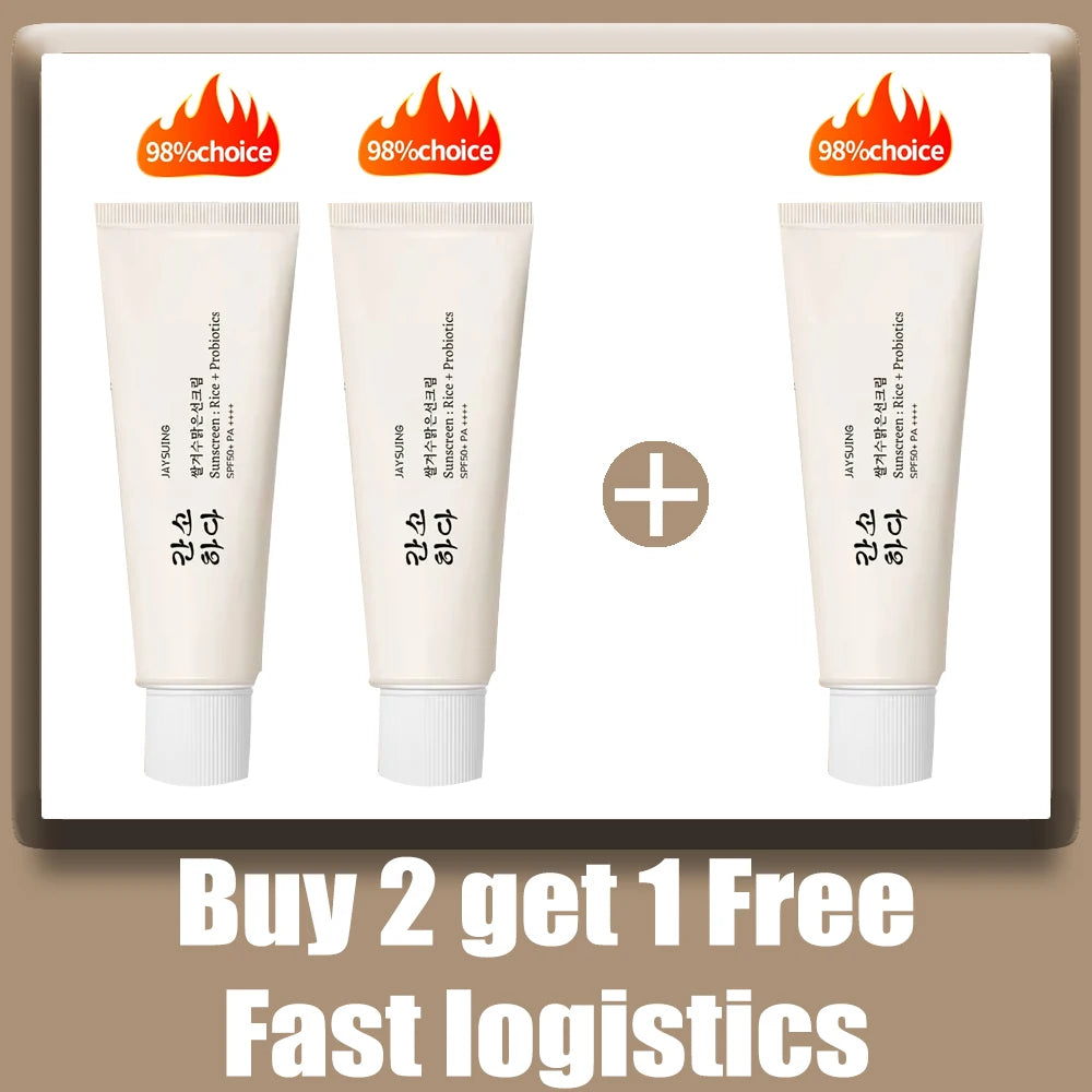 SPF50 + sunscreen, 50ml Korean rice probiotic sunscreen, relieve sun exposure, soft facial moisturizer, efficient sun protection