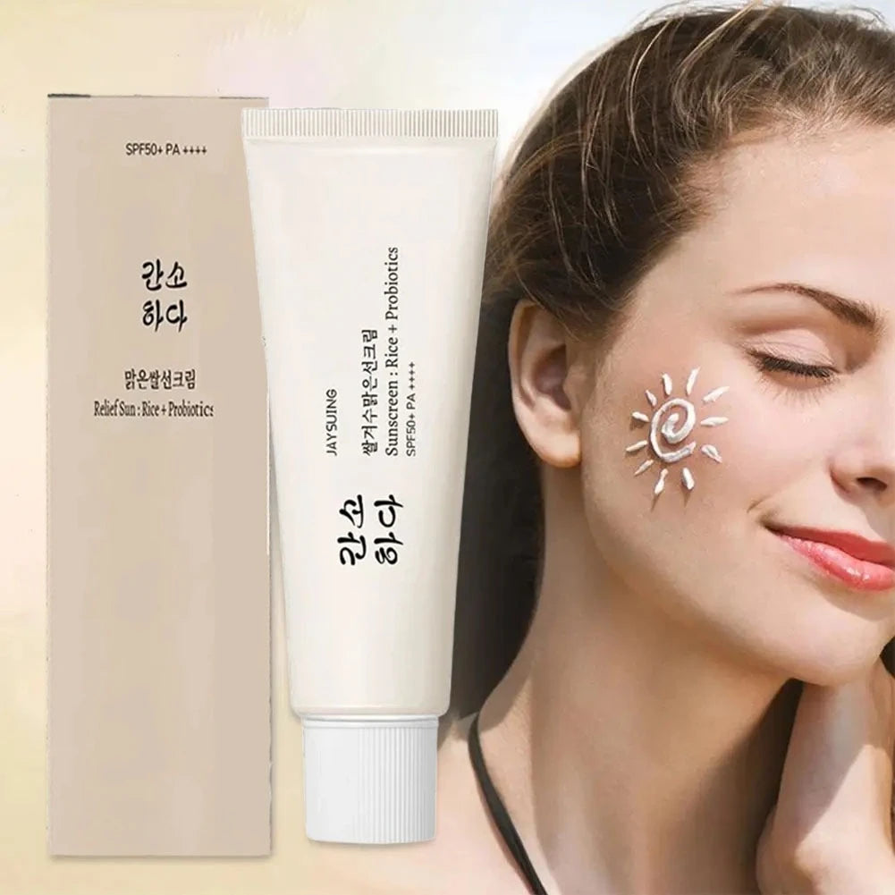 50ml SPF50+ Rice Organic Sunscreen Lightweight And Non-Greasy Anti UV Sun Block Facial Sunscreen