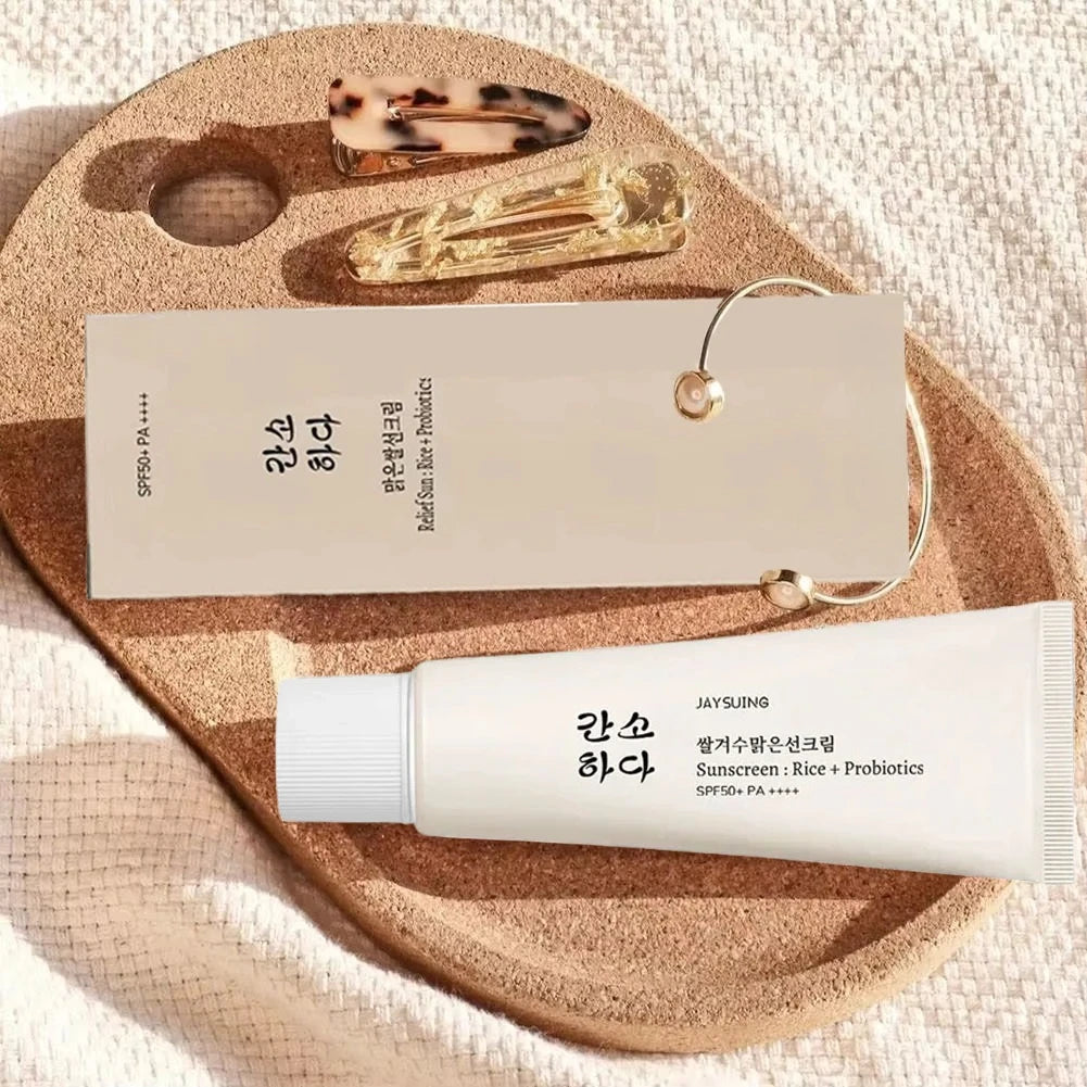50ml SPF50+ Rice Organic Sunscreen Lightweight And Non-Greasy Anti UV Sun Block Facial Sunscreen