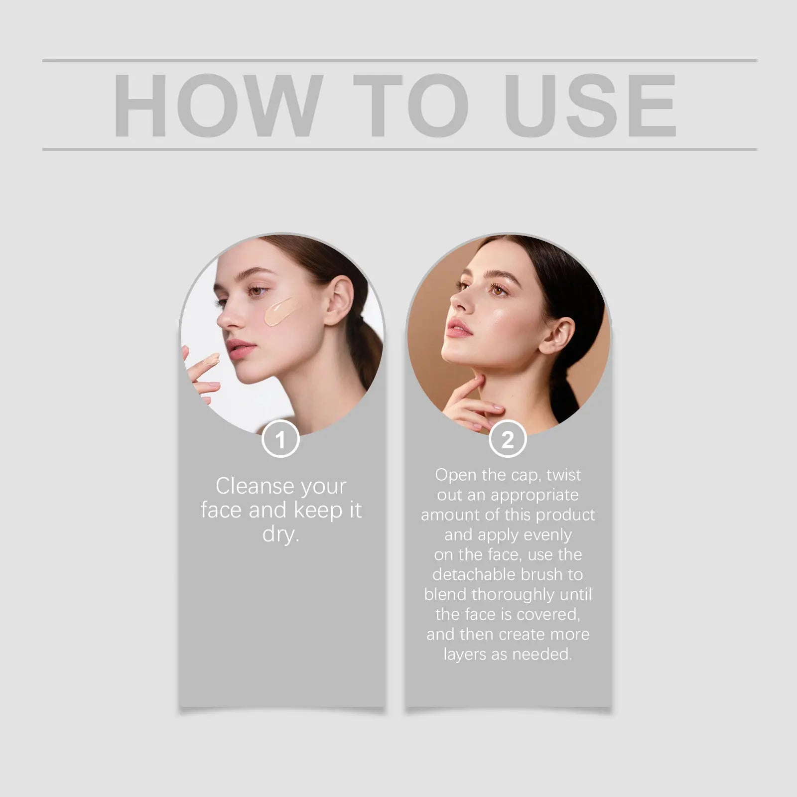 Two-in-one color-changing foundation stick is lightweight,hydrating and non-sticky,providing a light and thin foundation makeup