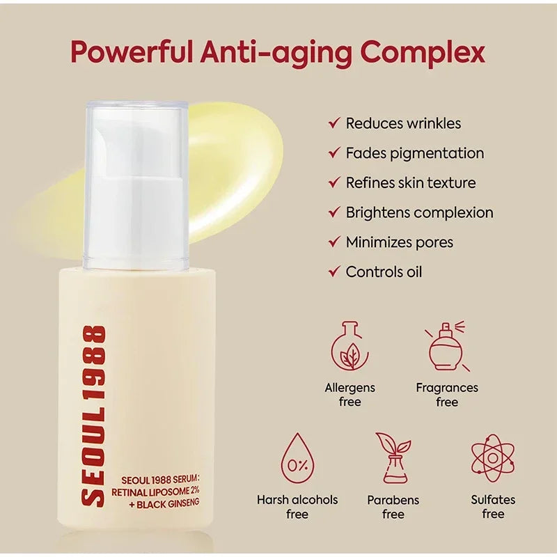 Seoul 1988 Rice Soothing Toner,Cleansing Foam,Retinol Liposome Face Cream Care Serum,Moisturizing sunscreen,Korean Skincare Set