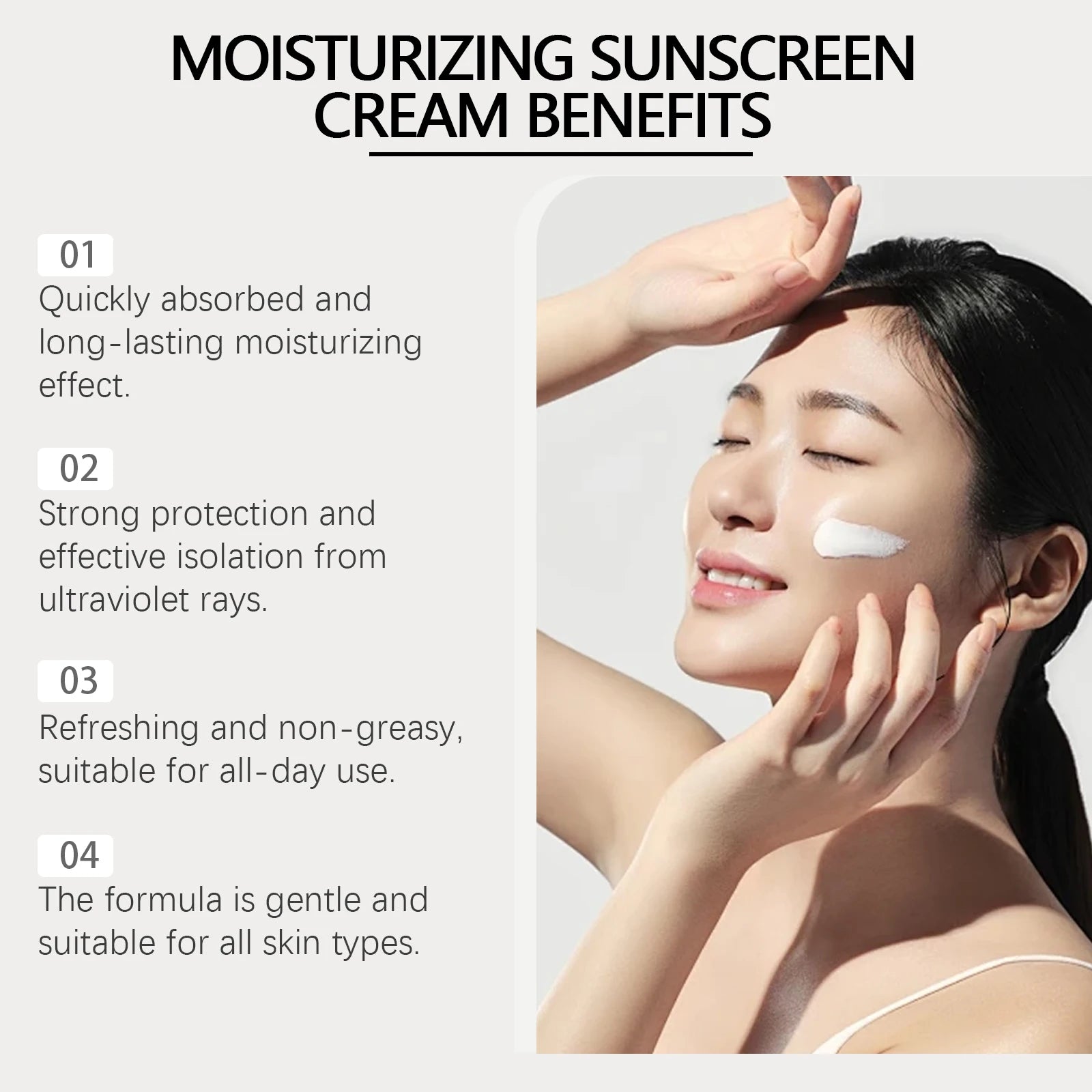 Moisturize Sunscreen Cream SPF 50+ Non greasy Prevent UV Lasting Hydrating Soothing Smoothing Face Sunscreen Cream for Summer